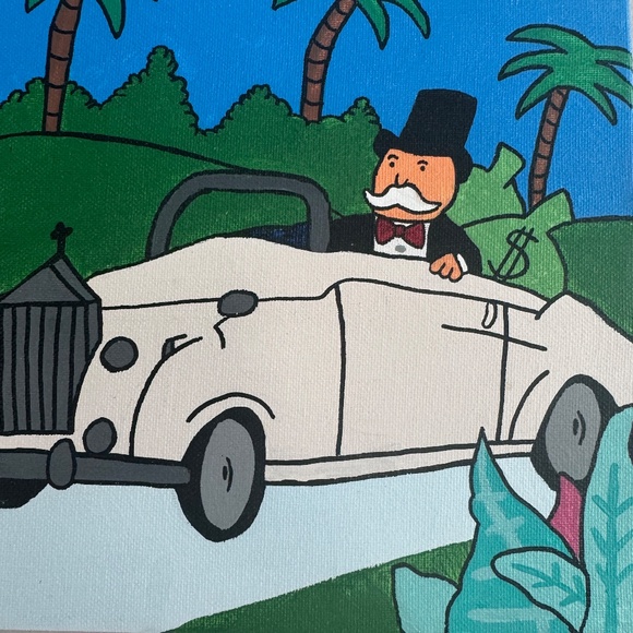 Money Man Beverly Hills Rolls Royce Art Acrylic Painting on Canvas 14x11 - Picture 2 of 5